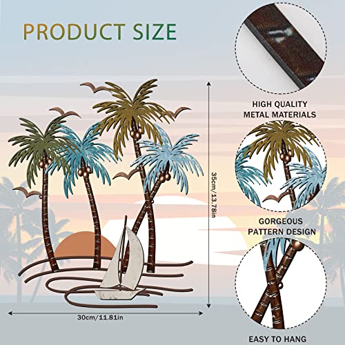Shimeyao Coastal Metal Wall Art Palm Tree Metal Wall Art Outdoor Beach Bathroom Decor Tropical Tree Sculptures for Indoor Outdoor Decor(Sailboat)