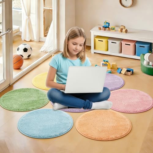JarThenaAMCS 6Pcs Pastel Student Carpet Seats 16" Round Floor Seats Soft Circle Floor Rug Mats for Back to School Classroom Group Activity Learning Play Areas Supplies