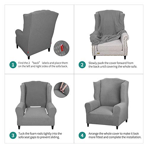 YEMYHOM 1 Piece Stretch Wingback Chair Slipcover Latest Jacquard Design Wing Chair Cover Non Slip Furniture Protector with Foam Rods for Living Room (Wing Chair, Light Gray)