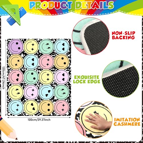 3.3x6.6 ft Pastel Smile Face Classroom Rug Composition Notebook Play Carpet Educational Area Rug Pastel Face Play Mat Non-Slip Back to School Floor Mat for Teaching Playroom Nursery Daycare Home Decor