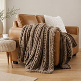 Battilo Chunky Knit Throw Blanket for Couch, Hand Made Chenille Throw Blanket, Super Soft Warm Cozy Taupe Blanket for Bed, Sofa, Living Room, 50"x60"