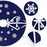 N&T NIETING Christmas Tree Skirt, 30 Inch Rustic Burlap Tree Skirt with Snowflakes Printed Christmas Tree Mat for Xmas Holiday Party Decoration, Dark Blue