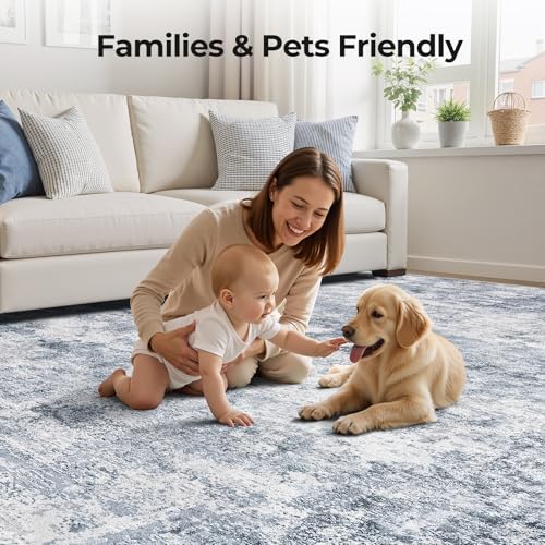 WITSHOCK 5x7 Area Rugs for Living Room: Machine Washable - Non Slip Modern Abstract Rug for Bedroom Under Dining - Stain Resistant for Household - Pet Owners (Blue)