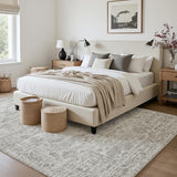 5x7 Beige Brown Washable Area Rug for Living Room, Vintage Print