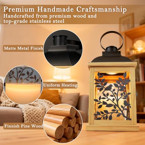 Candle Warmer Lamp Wood with Timer and Dimmer, Enclosed Farmhouse Candle Warmer Lantern for Jar Candles, Housewarming Home Decor Women Mom Gift (Handmade Wood)
