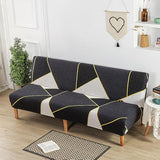 Hixingo Stretch Armless Futon Cover, Futon Mattress Cover Washable Futon Covers with Elastic Bottom, Simple Geometry Futon Slipcovers Soft Futon Couch Cover (Medium (59-75"),Black Gold)