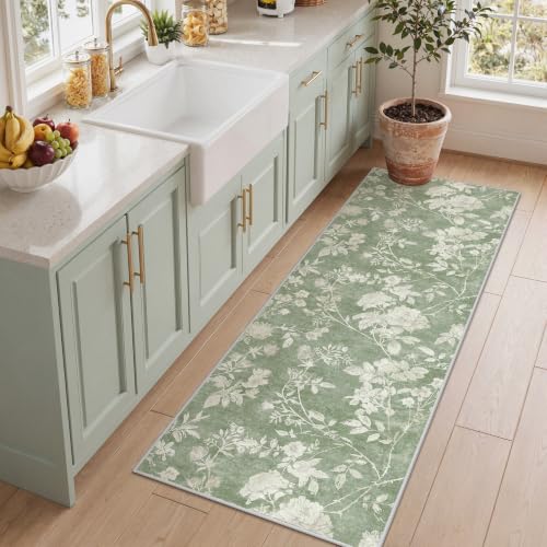Soalmost Runner Rug 2x6 for Hallway, Washable Runner Rug Non Slip Green