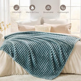 Dusty Blue Striped Throw Blanket, 330GSM Soft Plush Fleece Blanket for Couch Sofa Travel, Decorative Cozy Giftable Home Blanket, 50x70 Inches