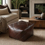 Handmade Moroccan Leather Pouf – Delivered Unstuffed – Ottoman, Footstool, Footrest, Hassock, Floor Cushion – Modern Living Room, Artisan Crafted (Dark Brown, 20 x 20 x12 inches)