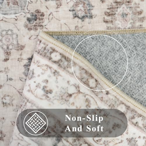 6ft Washable Kitchen Round Rug: Non-Slip Circle Area Rug for Living Room Dining Room Under Table Low Pile Soft Circular Carpet Water Resistant Durable Mat for Newlywed Cozy Home Decor(6ft-Round,Beige)