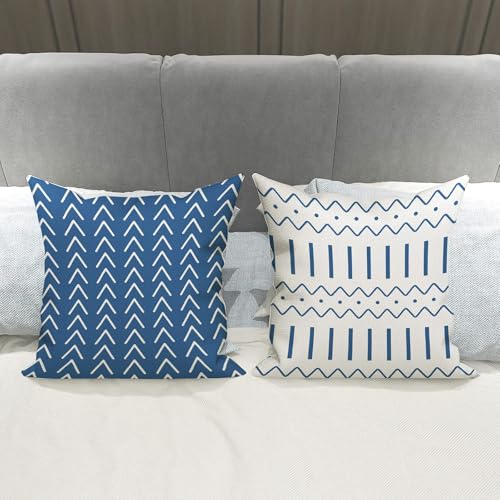 YCOLL Pillow Covers 18x18 Set of 4, Modern Sofa Throw Pillow Cover, Decorative Outdoor Linen Fabric Pillow Case for Couch Bed Car，Light Blue