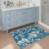 Soalmost Floral Washable Rugs 2x3, Soft Doormat for Entryway Navy Blue