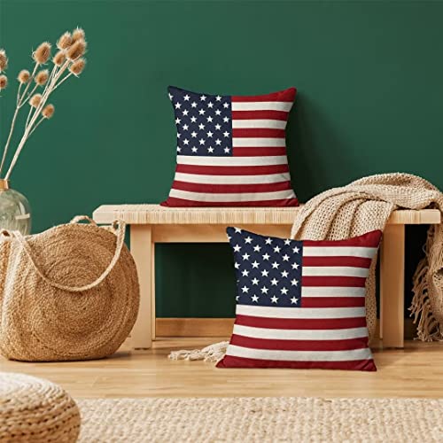 BETGINY 4th of July Pillow Covers 18x18 Set of 2, American Flag Patriotic Decorations Throw Pillow Covers Linen Farmhouse Independence Day Cushion Case for Couch Sofa Summer Home Outdoor Decor