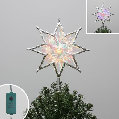 Philips 11.25" Silver Star Treetopper with Iridescent Tinsel - 3 Light Functions with Control Box and Coil - 10 Bicolor Microdot LEDs - 72" Lead-in