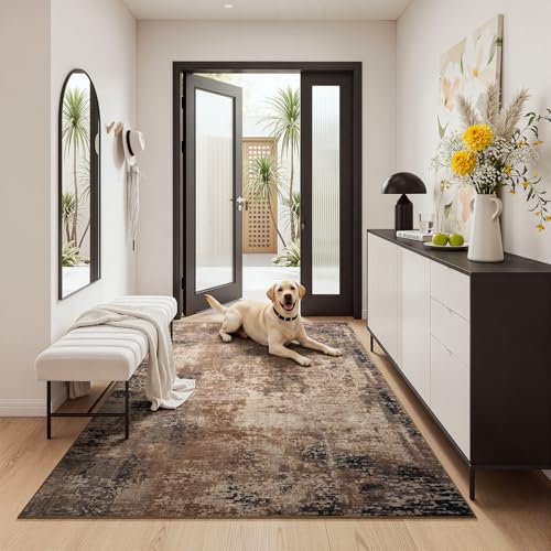 3x5 Brown Red Area Rug Washable Non-Slip Low Pile Entryway Carpet