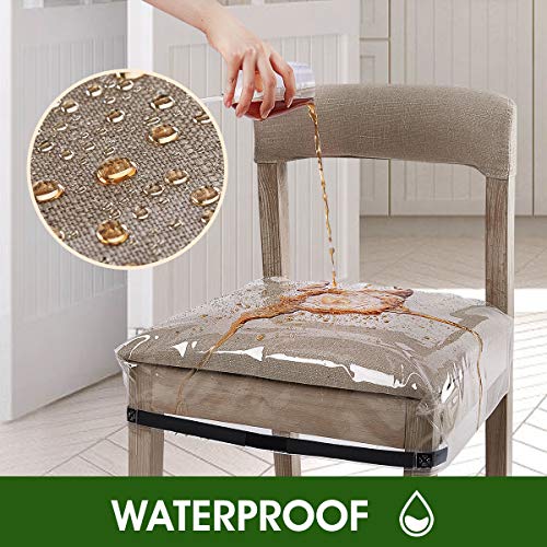 4 Pack Clear Plastic Dining Chair Covers, Reusable Thickened Soft PVC Seats Protectors, Double-Sided Adjustable Waterproof Chairs Slipcover