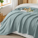EMME Cotton Muslin Large Throw Blanket 4-Layer Couch Breathable Gauze Soft Lightweight Bed Blankets Adults Two-Tone Weave Design, Pre-Washed Softer Touch (Heather Teal, 50"x70")