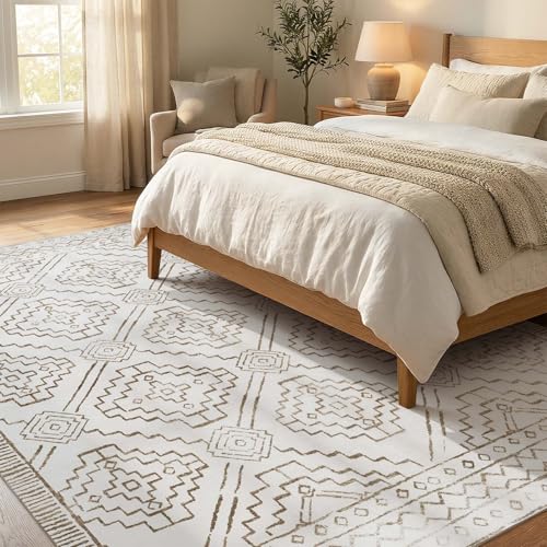 jinchan 8x10 Moroccan Geometric Washable Living Room Area Rug, Taupe