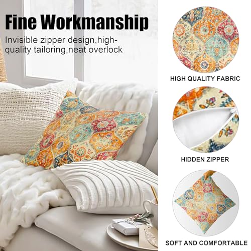 Boho Throw Pillow Covers 18x18 inch Set of 2,Soft Pillowcases Bohemia Carpet Printing Pattern Decorative Sofa Living Room Bed Square Pillow Case Cushion Cover-Cream Color