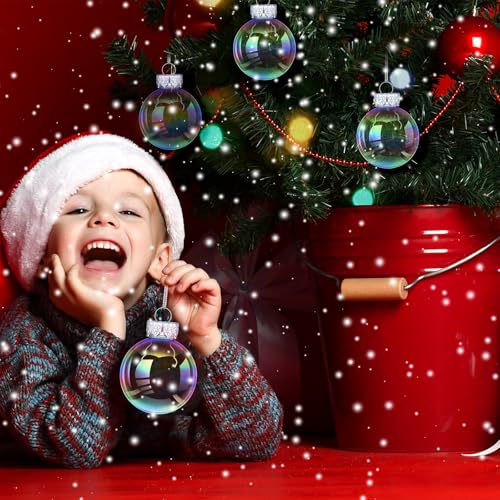 Funtery 24 Pcs Clear Plastic Ornaments for Crafts Iridescent Ornaments Ball Decoration 2.5-inch DIY Bubble Pot Cauldron DIY Witch Magic Pot Witch Cauldron Decoration (Iridescence Style)