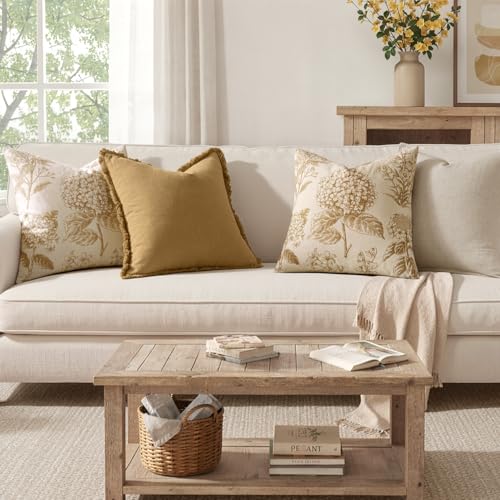 Set of 2 Decorative Floral Pillow Covers 22x22 Inch Light Yellow