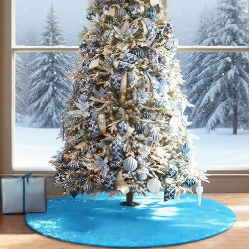 yuboo Turquoise Teal Christmas Tree Skirt, 48 Inch Blue Sequin Double Layers Tree Mat for Christmas Decorations