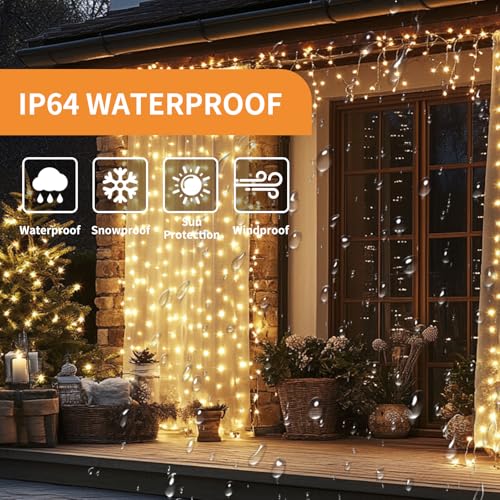 Fairy Curtain Lights, 200 LED Upgraded Tangle-Free Hanging Lights with Remote, USB Plug in String Lights for Bedroom Wall Window Wedding Party Xmas Home Décor - 6.6 x 6.6 Ft, Warm White