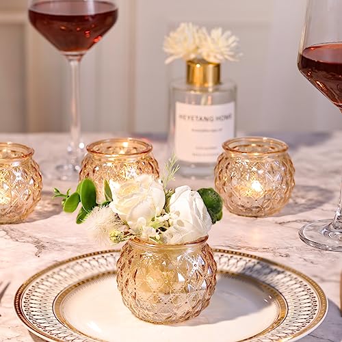 24 Pcs Gold Votive Candle Holders Round Glass Candle Holders Bulk