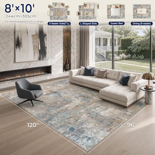8x10 Area Rug for Living Room Washable Abstract Indoor Carpet
