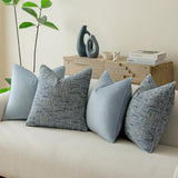a moment Light Blue 4 Pack Throw Pillow Covers - Chenille & Velvet Set with Piping, Farmhouse Textured Design Pillow Cases for Couch Sofa Bed Livingroom (18x18 Inch, No Insert)