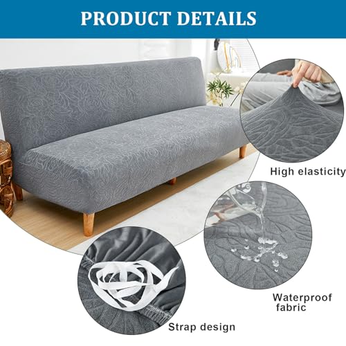 Rose Futon Cover Stretch Armless Futon Sofa Cover Soft Futon Slipcover with Elastic Bottom Thick Sofa Bed Covers for Home Decor(Beige,S)