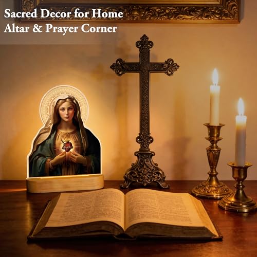 Anywin Virgin Mary 2 Acrylic Sheets Night Light, Catholic Religious Decor with Glowing Halo, Warm Light for Home Altar Prayer Bedroom, Christian Inspirational Gifts for Mother Grandma Priest