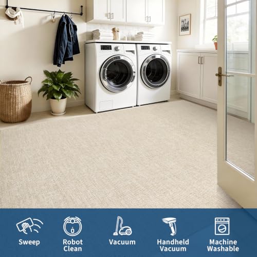 GarveeHome Easy Jute Rug 8x10 Washable Non Slip Solid Jute Living Room Rugs