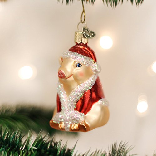 Old World Christmas Christmas Ham Glass Blown Ornament for Christmas Tree, Handcrafted Holiday Decoration, Pig Collection