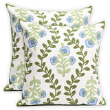 Set of 2 Embroidered Decorative Throw Pillow Covers Couch Square Pillowcases Cushion for Bedroom Sofa Farmhouse Decor 18x18 Inch (Blue Floral)