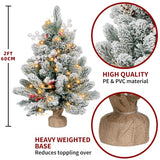 2FT Small Christmas Tree,Flocked Artificial Mini Christmas Tree with Lights,Tabletop Xmas Tree with Ornaments,Christmas Decoration for Party by DNKMOR