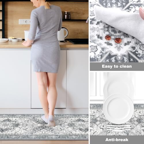 Washable Kitchen Runner Rugs Set of 3 with Non Slip Rubber Backing