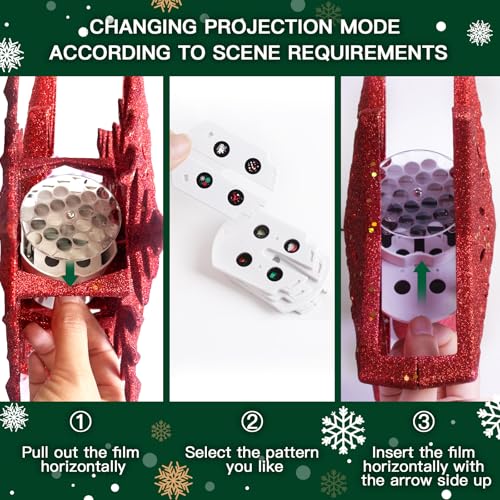 Christmas Tree Topper Lighted with 6 Projected Patterns -Snowflake Tree Topper Magic Rotating Lights -3D Glitter Dynamic Projector Xmas Tree Topper for Festive Party Decorations (Red)