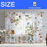 Floral Sheer Curtains for Living Room 84 inch Length 2 Panels Set Elegant Yellow Flower Spring Printed Window Curtain Chiffon Drapes for Bedroom