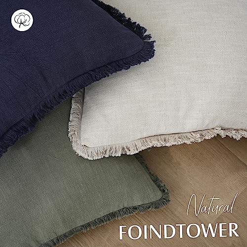 Foindtower Set of 2 Decorative Linen Fringe Throw Pillow Covers Cozy Farmhouse Boho Cushion Cover with Tassels Soft Accent Pillowcase for Couch Sofa Bed Living Room Home Decor 20×20 Inch Beige