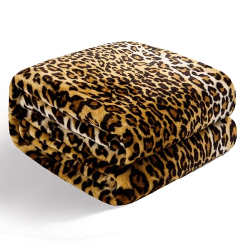 Bnuitland Leopard Print Fleece Flannel Throw Blanket, 300 GSM Double Sided Fuzzy Fluffy Throw for Bed Sofa Couch Travel, Super Soft Lightweight Cheetah Print Blanket for Adults/Baby/Pets, 50×40 inch