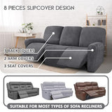ULTICOR Velvet 8-Pieces Recliner Sofa Covers Stretch Reclining Couch Covers for 3 Cushion Reclining Sofa Slipcovers Furniture Covers Thick Soft Washable (3 Seater Recliner Cover, Dark Gray)