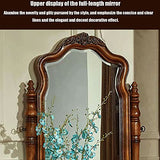 Solid Wood Dressing Mirror Home Floor Mirror Classical Dressing Mirror European Style Retro Bedroom Storage with Pumping Full-Length Mirror