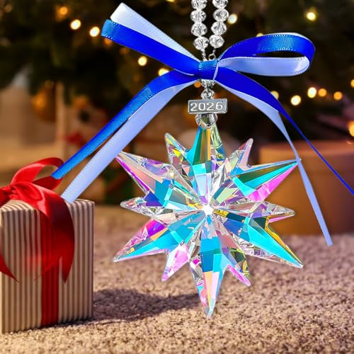 2026 Annual Christmas Ornaments Crystal Snowflake Star, Sparkly Crystal Ornaments for Christmas Tree, Beautiful Christmas Ornaments for Women Girls