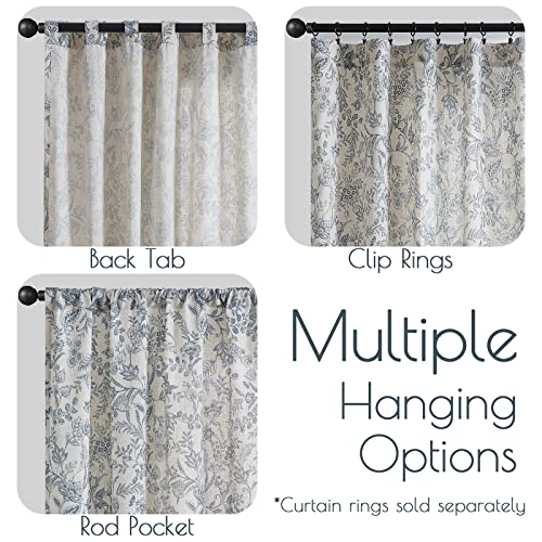 Lazzzy Linen Curtains Farmhouse Blue Floral Print 84 Inches Long Back Tab Drapes for Living Room Bedroom Semi Sheer Patterned Country Vintage 2 Panels Set Rod Pocket Blue on Beige
