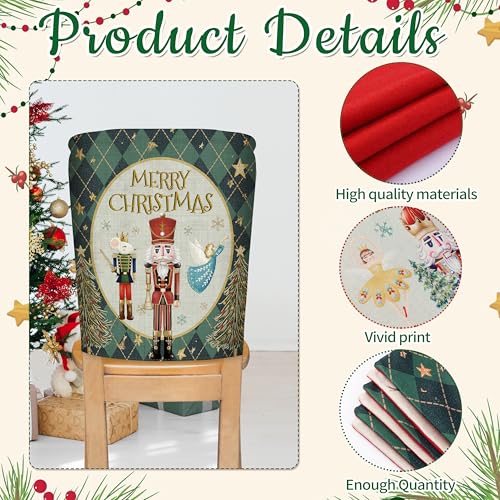 Christmas Chair Covers Set of 6 Green Nutcracker Christmas Tree Chair Back Covers Holiday Dining Chair Slipcovers Protector Kitchen Dining Room Decor Festival Party Decoration