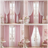 MYSKY HOME Pink Blackout Curtains for Girls Bedroom & Nursery Kids Blush Princess Double Layer Drapes, Polka Dots Sheer, Grommet Tops, 52x84 Inch, 2 Panels