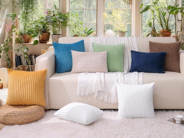 Simmore Decorative Throw Pillow Covers 18x18 Set of 2, Soft Natural Plush Flannel Double-Sided Fluffy Couch Pillow Covers for Sofa Living Room, Cream White