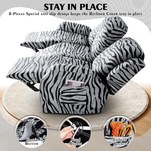 VANSOFY Stays in Place Recliner Couch Cover (3 Seat, Black) & Recliner Loveseat Cover (2 Seat, Black)