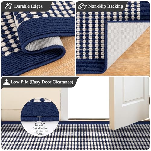 Hallway Runner Rug 2x6 ft,Washable Indoor Navy Carpet with Non Slip Rubber Backing,Low Pile Durable Kitchen Floor Mat for Laundry Entryway Door & High Traffic Areas